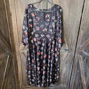 Dolly & Dotty Dress Women's Size 22 Black Tattoo Graphics 3/4 Sleeve Midi Length